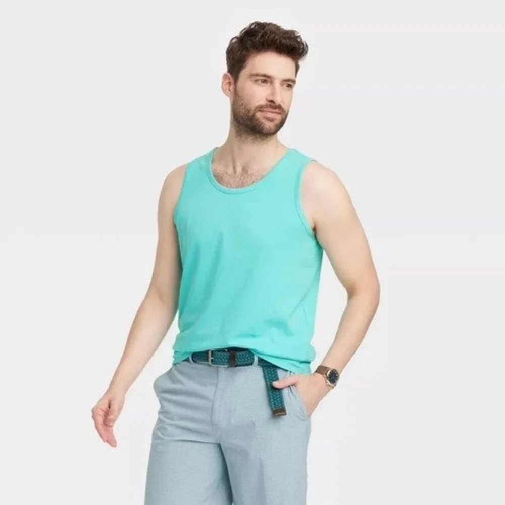 Goodfellow & Co Mens Turquoise Aqua Blue Sleeveless Tank Top Shirt Size M - Picture 3 of 3